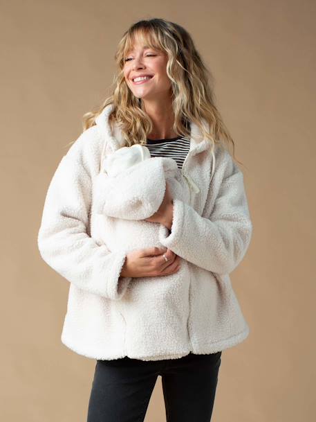 Sweat zippé en sherpa évolutif avec protège bébé écru+noir - vertbaudet enfant 