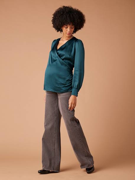 Blouse cache-coeur de grossesse effet satiné bleu pétrole - vertbaudet enfant 