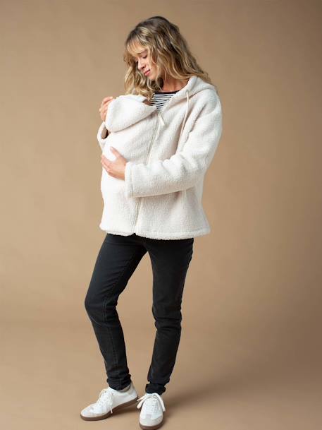 Sweat zippé en sherpa évolutif avec protège bébé écru+noir - vertbaudet enfant 