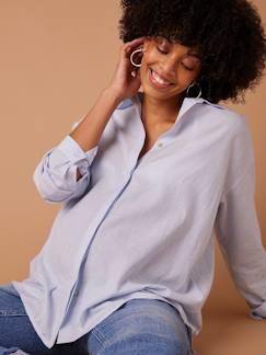 Vêtements de grossesse-Chemisier, tunique-Chemise rayée grossesse et allaitement en coton bio