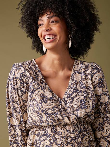 Robe de grossesse imprimée fleurs fil brillant marine - vertbaudet enfant 