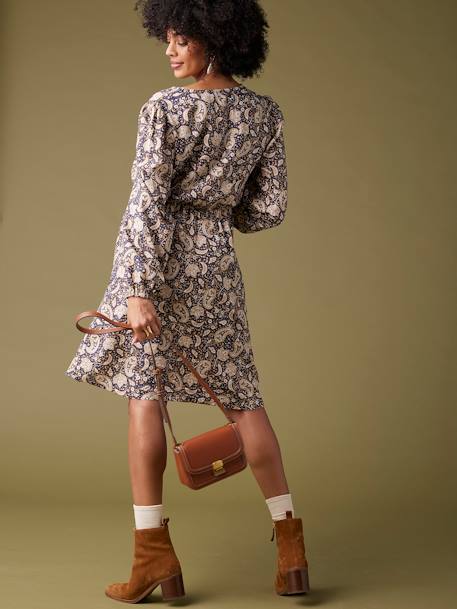 Robe de grossesse imprimée fleurs fil brillant marine - vertbaudet enfant 