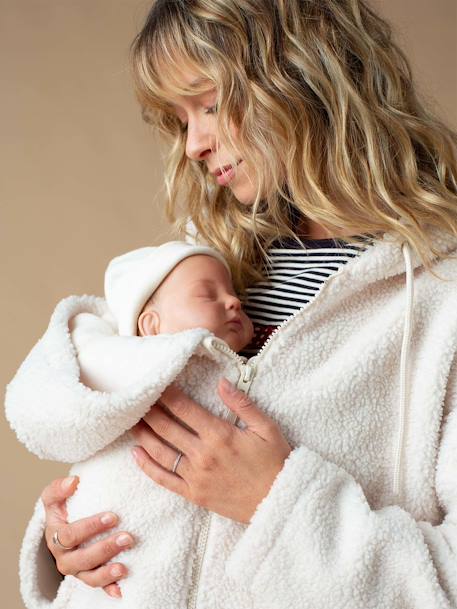 Sweat zippé en sherpa évolutif avec protège bébé écru+noir - vertbaudet enfant 