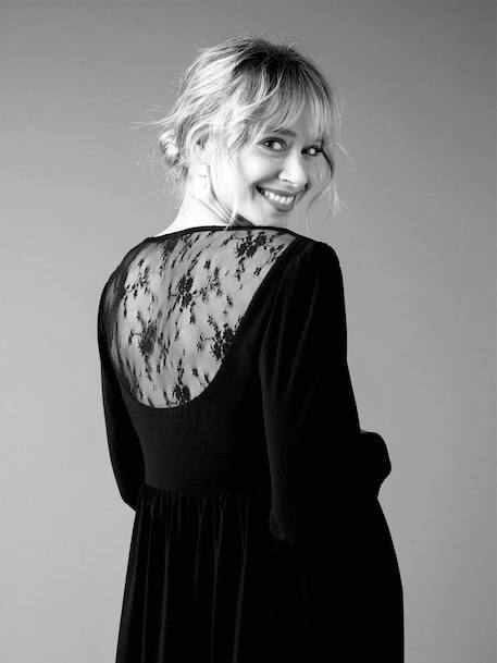 Robe de grossesse en crêpe dos en dentelle noir - vertbaudet enfant 