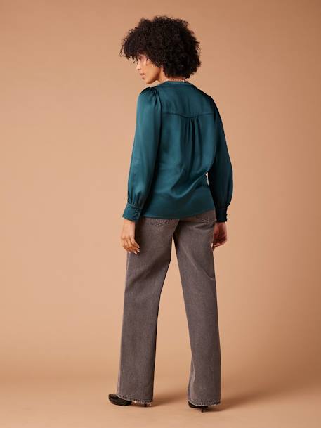 Blouse cache-coeur de grossesse effet satiné bleu pétrole - vertbaudet enfant 