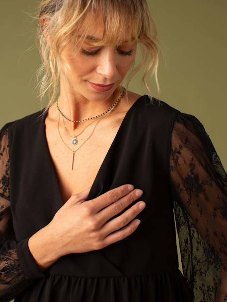 Blouse de grossesse Noël en crêpe et dentelle noir - vertbaudet enfant 