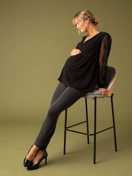 Blouse de grossesse Noël en crêpe et dentelle noir - vertbaudet enfant 