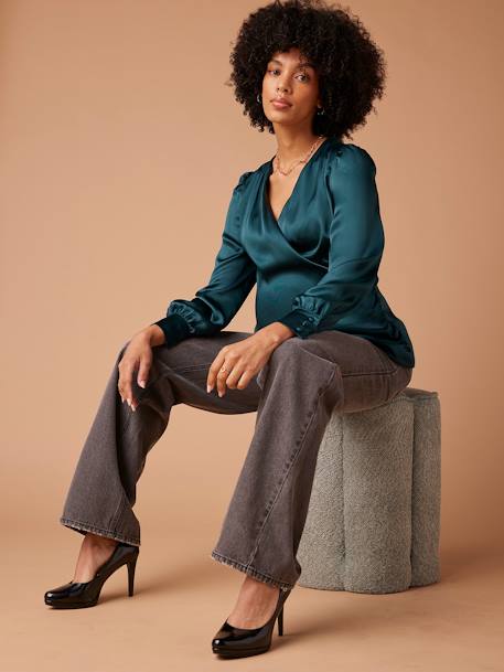 Blouse cache-coeur de grossesse effet satiné bleu pétrole - vertbaudet enfant 