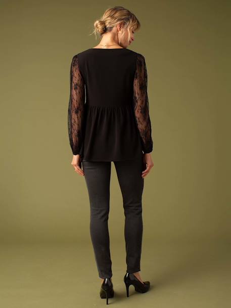 Blouse de grossesse Noël en crêpe et dentelle noir - vertbaudet enfant 