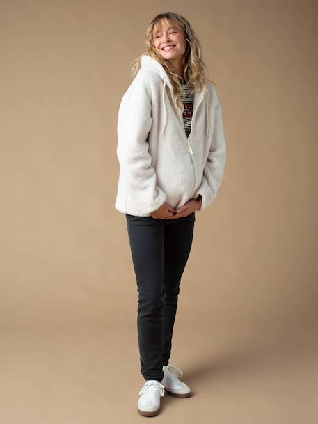 Sweat zippé en sherpa évolutif avec protège bébé écru+noir - vertbaudet enfant 