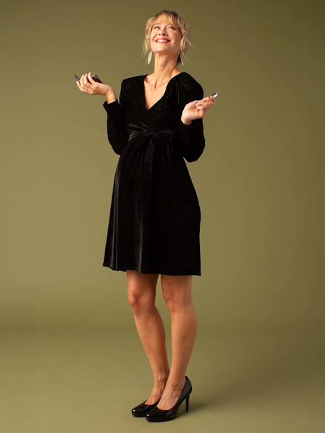 Robe Noël de grossesse effet cache-coeur en velours noir - vertbaudet enfant 