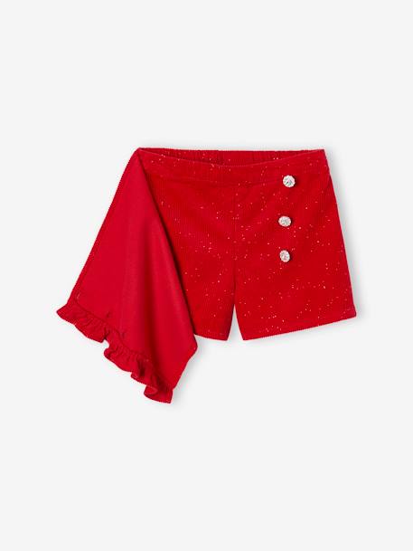 Short-rokje van ribfluweel met wikkeleffect Engels groen+groenblauw+oudroze+rood+rozen - vertbaudet enfant 