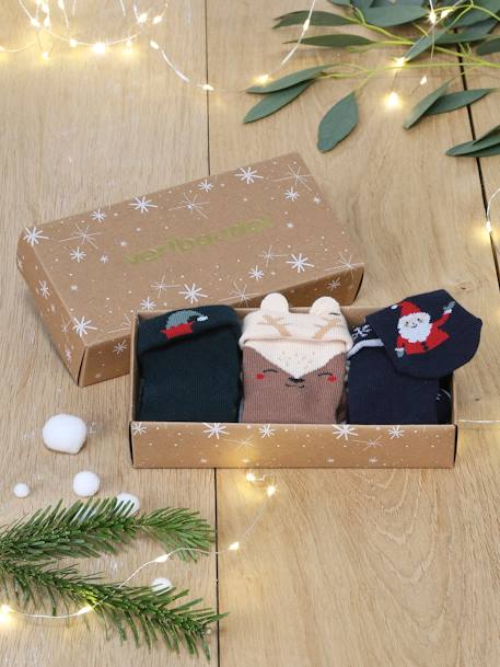 Coffret Noël 3 paires de chaussettes bébé garçon noix de pécan - vertbaudet enfant 