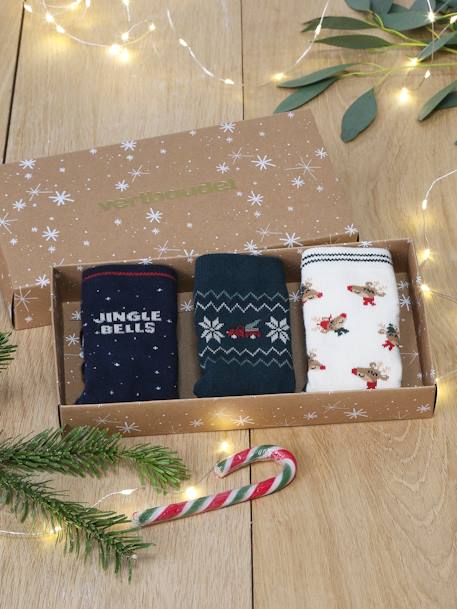 Coffret de 3 paires de chaussettes Noël garçon vert sapin - vertbaudet enfant 