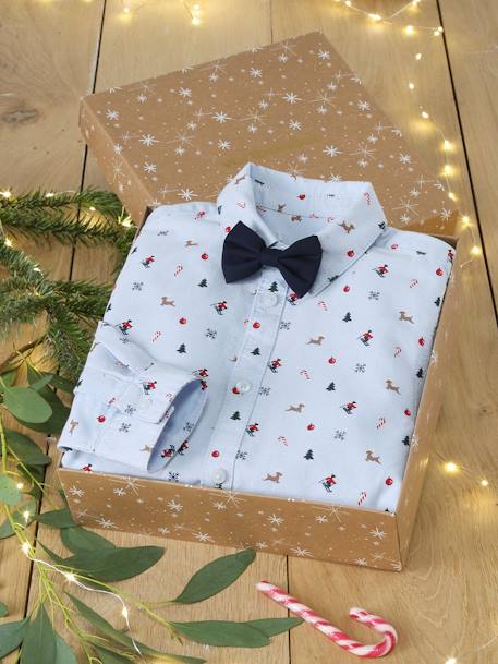 Coffret cadeau chemise noël et son noeud pap' garçon bleu chambray - vertbaudet enfant 