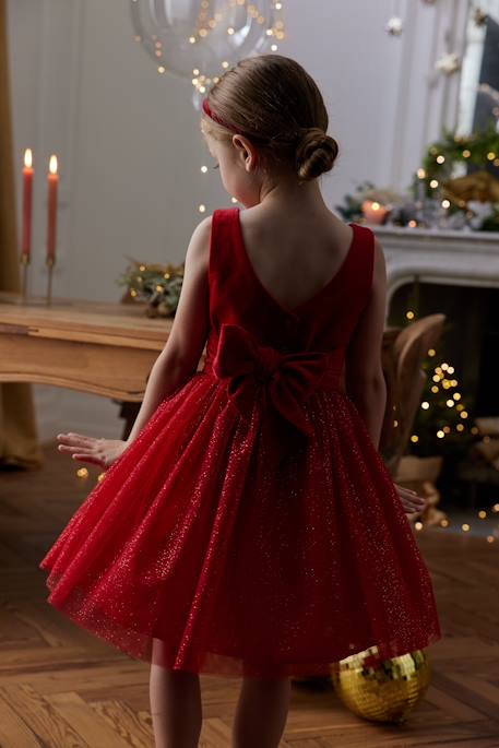 Robe Noël fille en velours et tulle brillant rouge+vert émeraude - vertbaudet enfant 