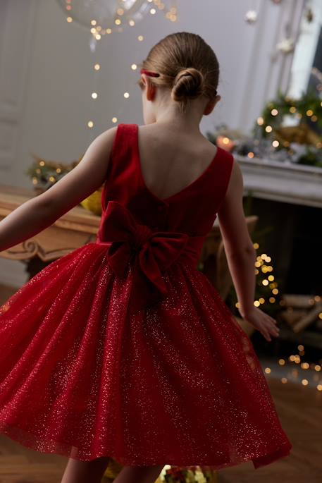 Robe Noël fille en velours et tulle brillant rouge+vert émeraude - vertbaudet enfant 