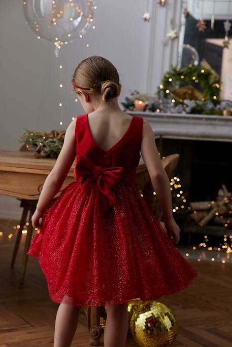 Robe Noël fille en velours et tulle brillant rouge+vert émeraude - vertbaudet enfant 
