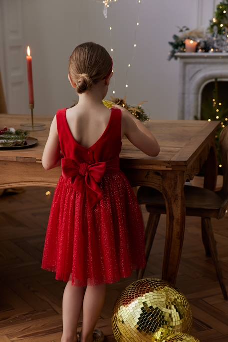 Robe Noël fille en velours et tulle brillant rouge+vert émeraude - vertbaudet enfant 