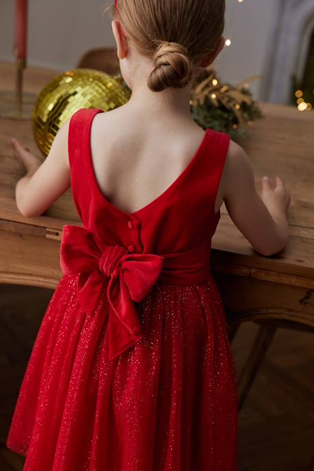 Robe Noël fille en velours et tulle brillant rouge+vert émeraude - vertbaudet enfant 