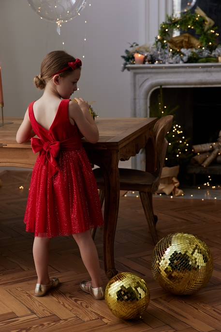 Robe Noël fille en velours et tulle brillant rouge+vert émeraude - vertbaudet enfant 