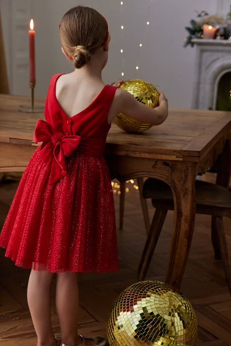 Robe Noël fille en velours et tulle brillant rouge+vert émeraude - vertbaudet enfant 