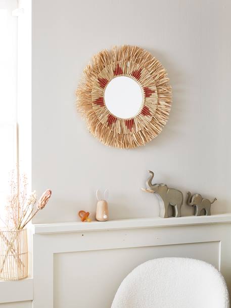 Miroir rond raphia beige / rose - vertbaudet enfant 