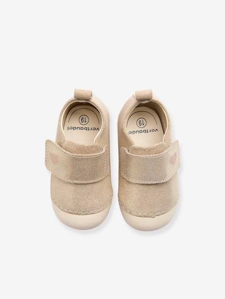 Soepele babyslofjes met klittenband goud+oudroze - vertbaudet enfant 