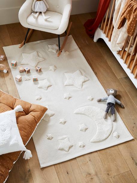 Tapis rectangle relief lune et étoiles beige - vertbaudet enfant 