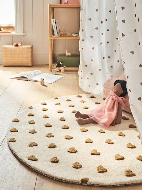 Tapis rond Coeur beige imprimé - vertbaudet enfant 