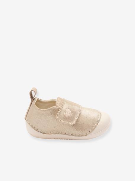 Soepele babyslofjes met klittenband goud+oudroze - vertbaudet enfant 