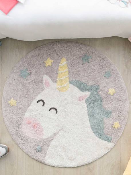 Tapis coton lavable Licorne Believe in yourself gris - vertbaudet enfant 