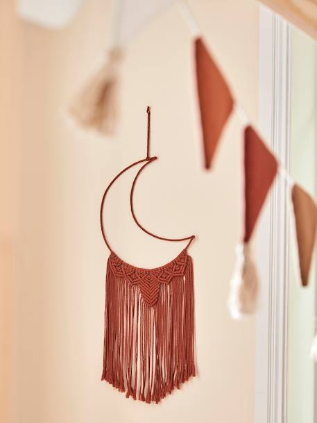 Attrape-rêves XL lune en macramé terracotta - vertbaudet enfant 