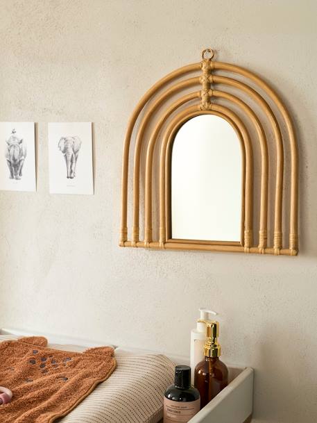 Miroir arc-en-ciel en rotin beige - vertbaudet enfant 