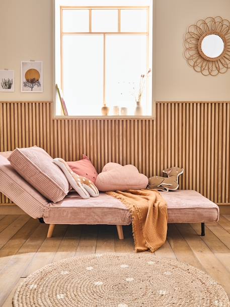 Banquette convertible 1 place velours côtelé rose nude+vert - vertbaudet enfant 