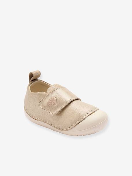 Soepele babyslofjes met klittenband goud+oudroze - vertbaudet enfant 