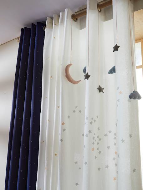 Rideau guirlande à œillets tamisant nuage et étoiles blanc - vertbaudet enfant 