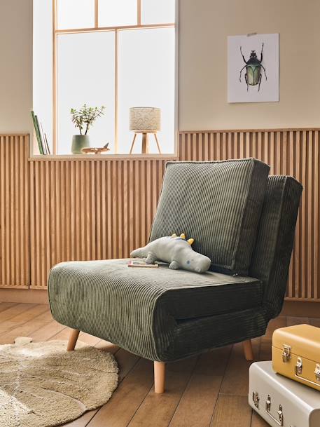 Banquette convertible 1 place velours côtelé rose nude+vert - vertbaudet enfant 