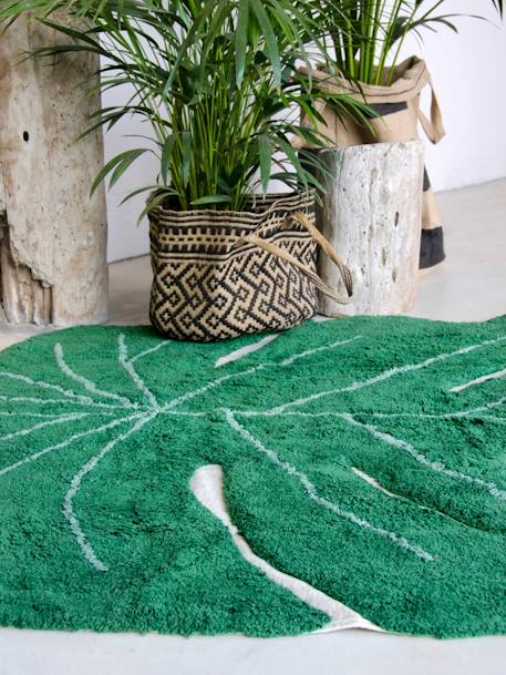 Tapis XL coton lavable Feuille Monstera vert - vertbaudet enfant 