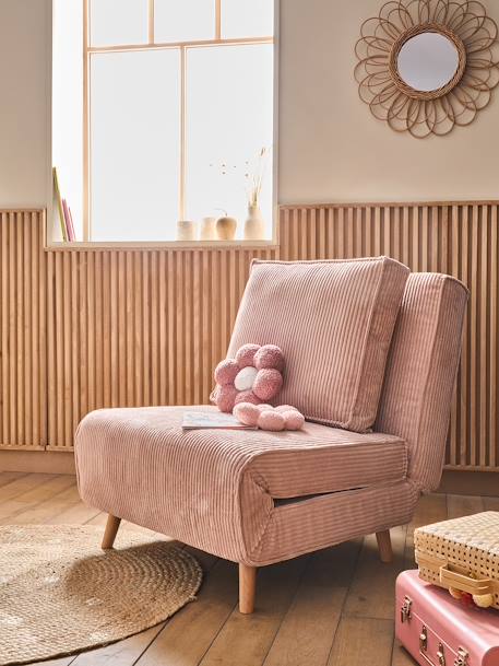 Banquette convertible 1 place velours côtelé rose nude+vert - vertbaudet enfant 