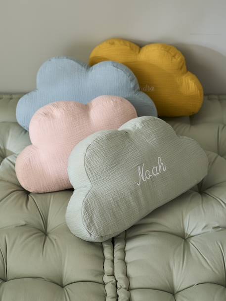 Coussin nuage en gaze de coton personnalisable bleu grisé+cannelle+écru+vert sauge - vertbaudet enfant 