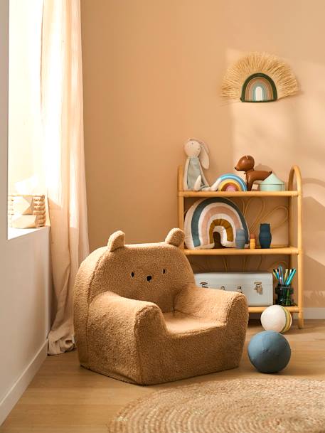Fauteuil en mousse et sherpa Ourson camel+écru - vertbaudet enfant 