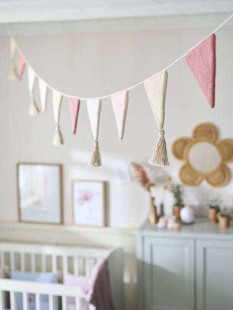 Guirlande fanions tricot BEIGE CLAIR UNI+rose poudré - vertbaudet enfant 
