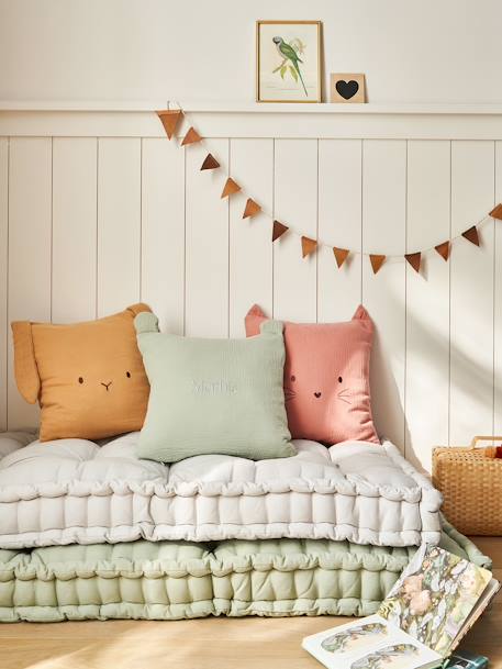 Coussin animal en gaze de coton personnalisable cannelle+rose+vert sauge - vertbaudet enfant 