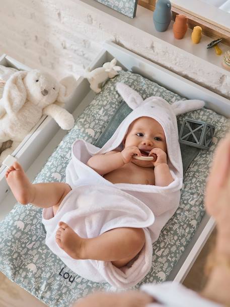 Badcape + washandje van biologisch katoen amandel+antraciet+karamel+oceaanblauw+rozen+Wit - vertbaudet enfant 