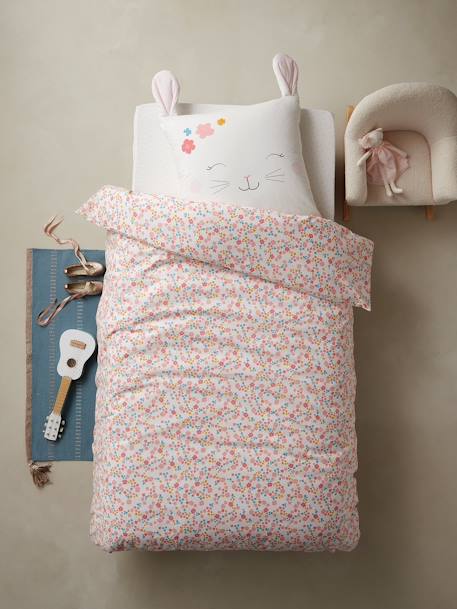 Drap housse LAPIN ROMANTIQUE IVOIRE / ROSE - vertbaudet enfant 