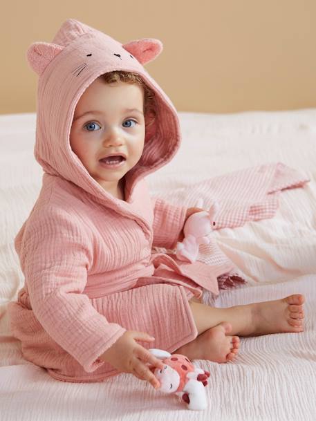 Biologisch katoenen gaas* baby badjas, aanpasbaar groenblauw+okergeel+rozen - vertbaudet enfant 