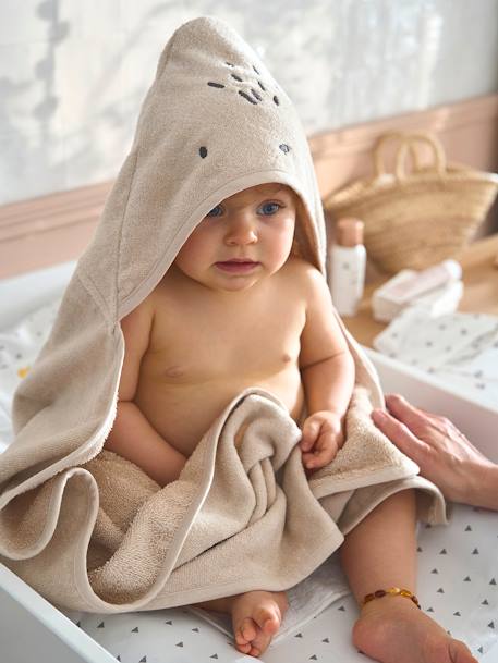 Cape de bain / Serviette à capuche Bébé et Enfant, avec coton recyclé pêche+sable+vert - vertbaudet enfant 