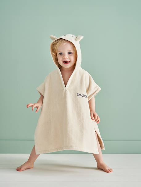Poncho de bain bébé avec coton recyclé personnalisable Animal abricot+beige+ocre+olive - vertbaudet enfant 