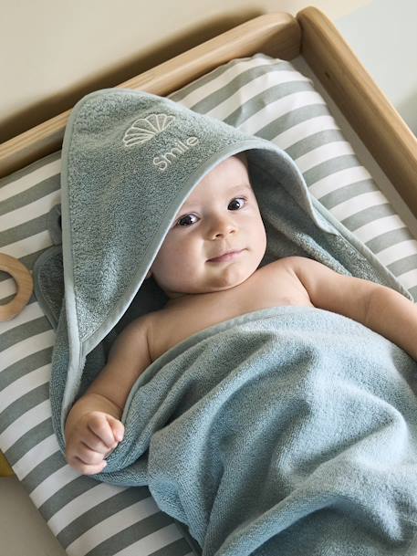 Badcape + washand personaliseerbaar Oeko-Tex® blauwgroen+framboos+marine+medium blauw+oker+poederroze+wit+zeegroen - vertbaudet enfant 